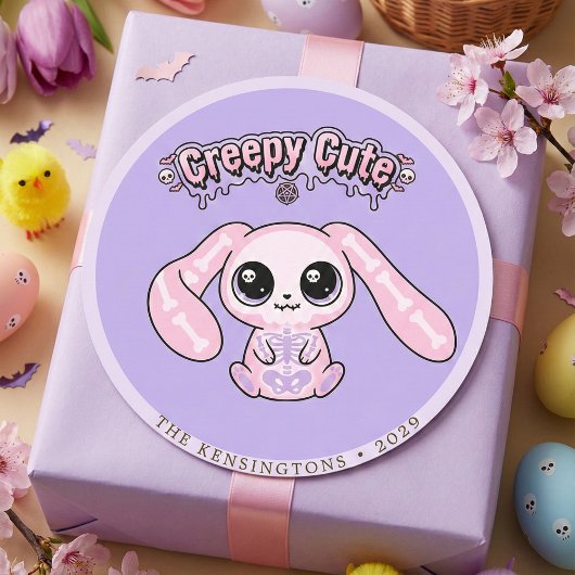 Creepy Cute Pink Bunny Pastel Goth Lavender Ronde Sticker