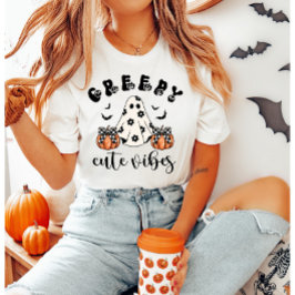 Creepy Cute Vibes Retro Ghost & Pumpkin Coquette  T-shirt