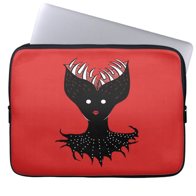 Creepy Demon Girl Dark Gothic Character met Teth Laptop Sleeve (Voorkant)
