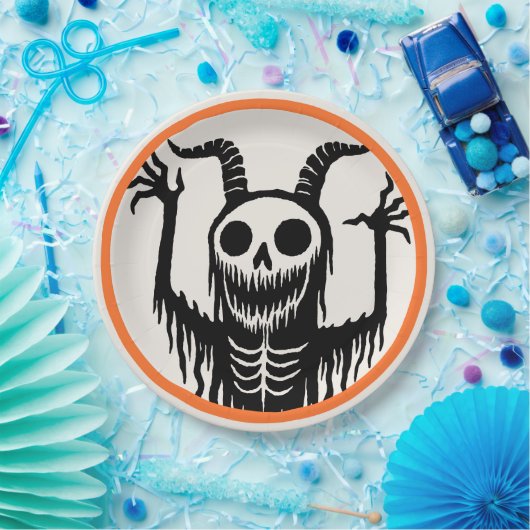 Creepy Devil Skull Halloween Papieren Bordje (Feest)