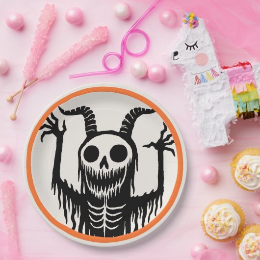 Creepy Devil Skull Halloween Papieren Bordje (Feest)