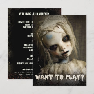 Creepy Doll Budget Volwassen Halloween Uitnodiging