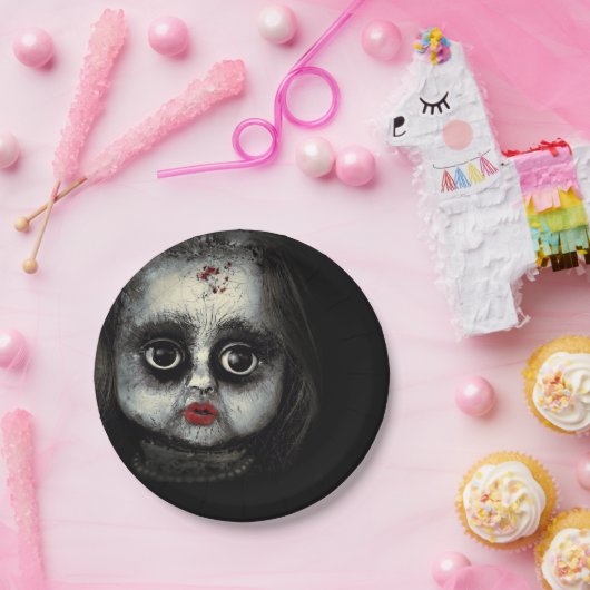 Creepy Doll Haunted Halloween Papieren Bordje (Feest)