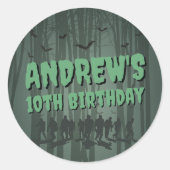 Creepy Donkergroene Zombie Happy Birthday Party Ronde Sticker (Voorkant)