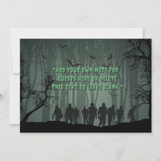 Creepy donkergroene zombie verjaardagsfeestje kaart (Achterkant)