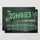 Creepy donkergroene zombie verjaardagsfeestje kaart (Voorkant / Achterkant)