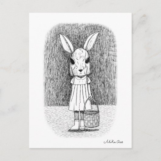 Creepy Easter Bunny Monochrome Horror Gothic Art Briefkaart (Voorkant)