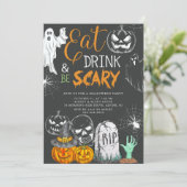 Creepy Eat Drink & Be Scary Halloween Kaart (Staand voorkant)