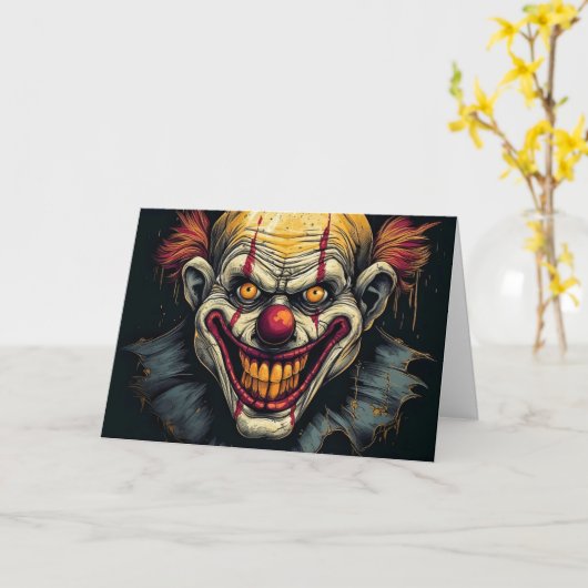 Creepy enge clown blij Halloween Kaart (Gele Bloem)