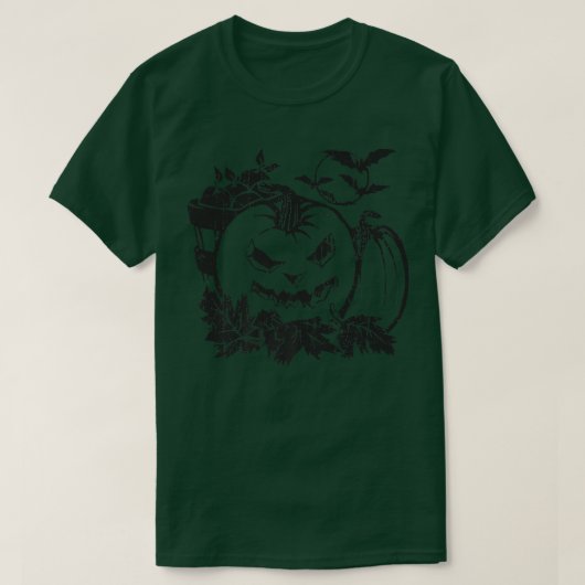 Creepy Evil Jack o Lantern Pumpkin Patch Bats Moon T-shirt (Design voorkant)
