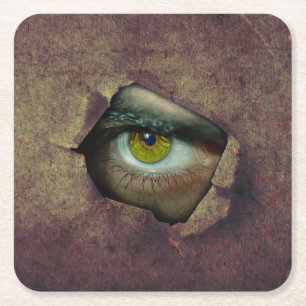Creepy Eye Peking through a Hole in Wall Kartonnen Onderzetters