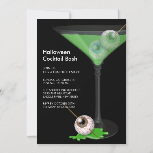 Creepy Eyeball Cocktail Halloween Party Invitation Kaart (Voorkant)