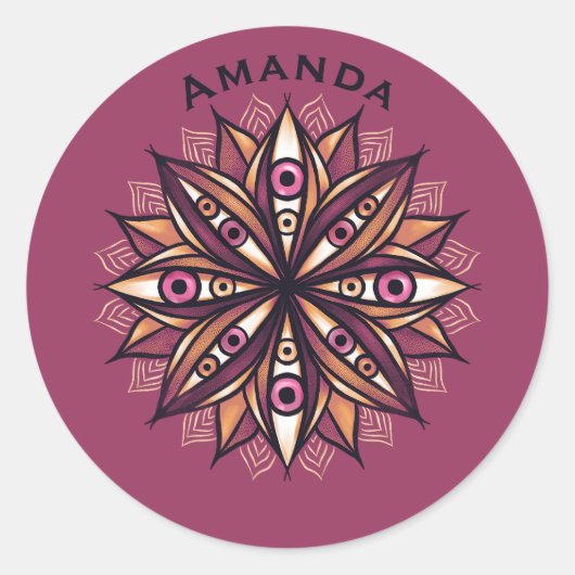 Creepy Eyes Psychedelic Flower Trippy Naam Ronde Sticker (Voorkant)