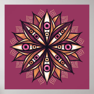 Creepy Eyes Psychedelic Flower Trippy Roze Poster