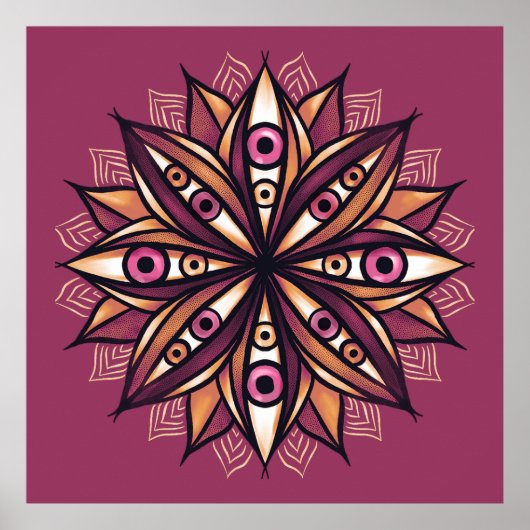 Creepy Eyes Psychedelic Flower Trippy Roze Poster (Voorkant)