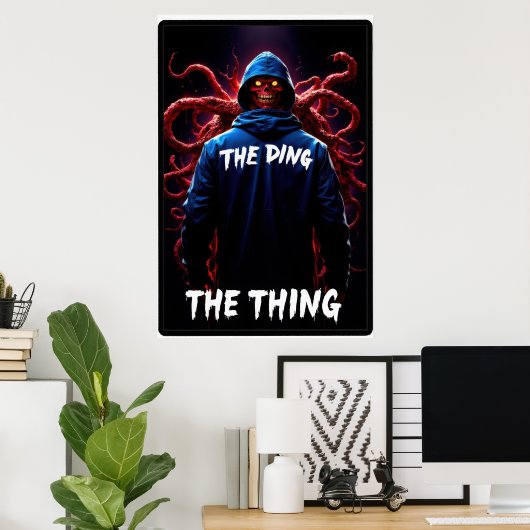 Creepy figure in a hoodie with tentacles and glowi poster (Thuiskantoor)