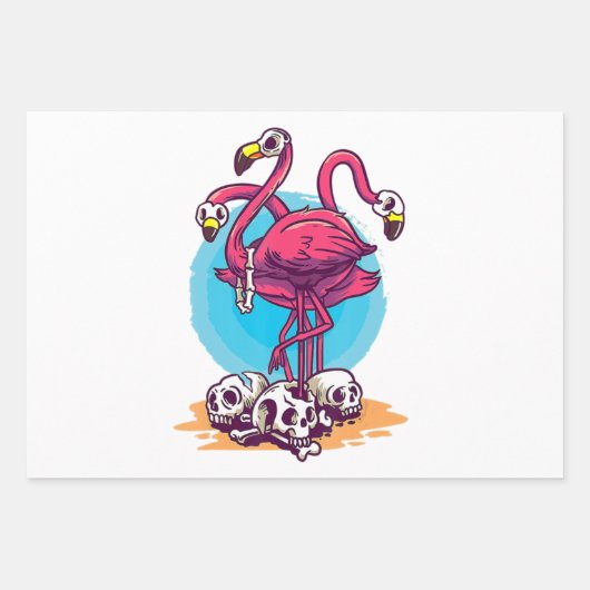 Creepy Flamingo Halloween Horror Skull Inpakpapier Vel (Voorkant)