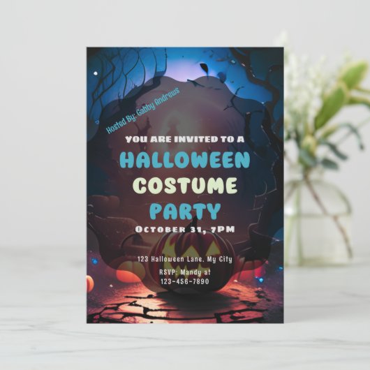 Creepy Forest Jack-O' Lanterns  Halloween Kaart (Staand voorkant)