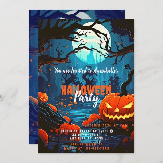Creepy Forest Jack-O' Lanterns Halloween Party Kaart (Voorkant / Achterkant)