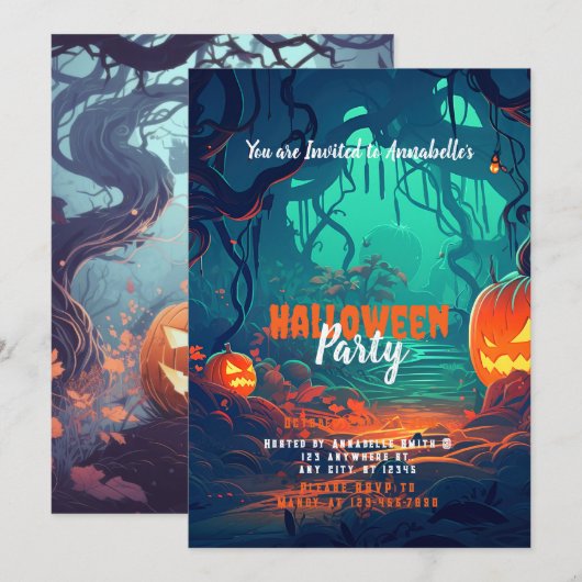 Creepy Forest Jack-O' Lanterns Halloween Party Kaart (Voorkant / Achterkant)