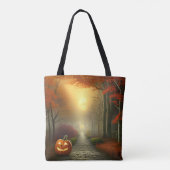 Creepy Forest Path Jack-O' Lantern Halloween Tote Bag (Achterkant)