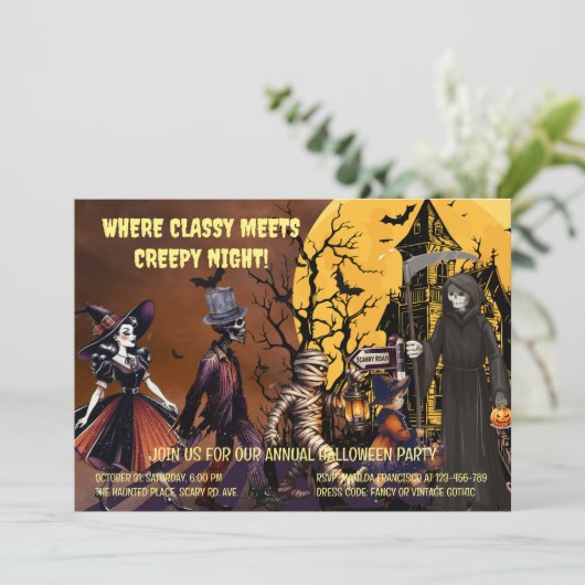 Creepy Fun Halloween Uitnodiging (Staand voorkant)
