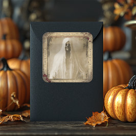 Creepy Ghost achtervolgt Halloween-Sticker Vierkante Sticker