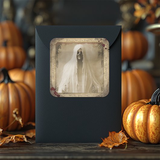 Creepy Ghost achtervolgt Halloween-Sticker Vierkante Sticker