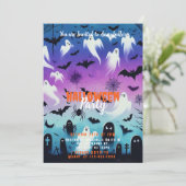 Creepy Ghost Bats Sky Halloween Party Kaart (Staand voorkant)