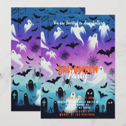 Creepy Ghost Bats Sky Halloween Party Kaart (Voorkant / Achterkant)