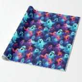 Creepy Ghost Blue Red Paarse Halloween Decoupage Cadeaupapier (Uitgerold)