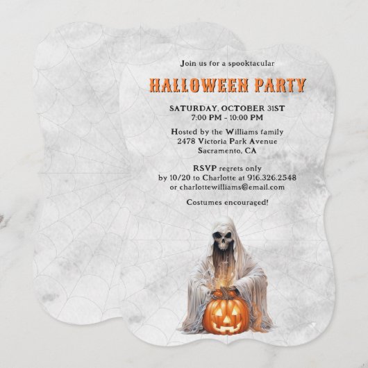 Creepy Ghost Cobweb Pumpkin Halloween Party Kaart (Voorkant / Achterkant)