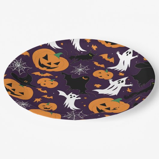 Creepy Ghosts Spiders Cobwebs Bats Halloween Party Papieren Bordje (Gekanteld)