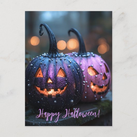 Creepy Glitter Pumpkins Halloween Wenskaart Briefkaart (Voorkant)