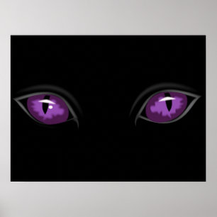 Creepy Glossy Animal of Cat Eyes Dark of Night Poster
