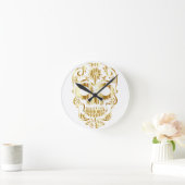 Creepy Gold Skeleton Face Wall Clock Ronde Klok (Huis)