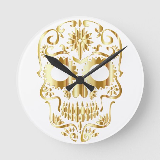 Creepy Gold Skeleton Face Wall Clock Ronde Klok (Voorkant)