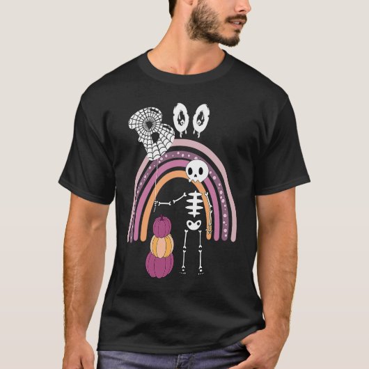Creepy Goth Halloween  Boo Skeleton Pastel Rainbow T-shirt (Voorkant)