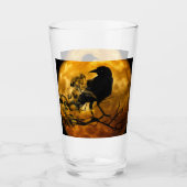 Creepy Gothic Black Raven en Moon Halloween Glas (Voorkant)