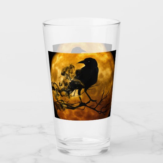Creepy Gothic Black Raven en Moon Halloween Glas (Voorkant)