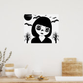 Creepy Gothic Child Bats moon Halloween Art Poster (Keuken)