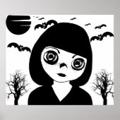 Creepy Gothic Child Bats moon Halloween Art Poster (Voorkant)