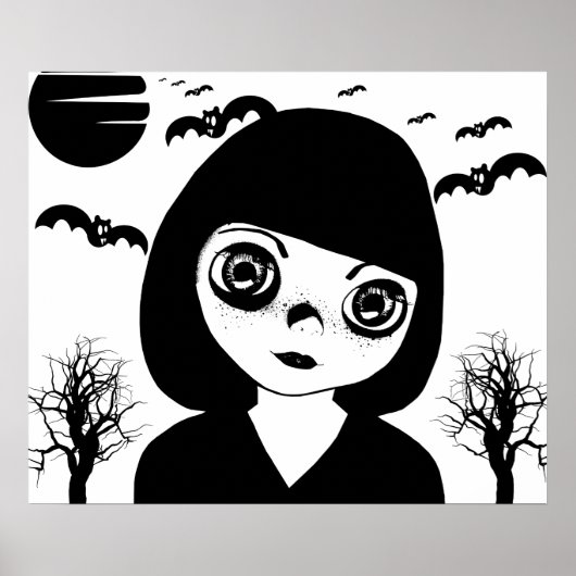 Creepy Gothic Child Bats moon Halloween Art Poster (Voorkant)