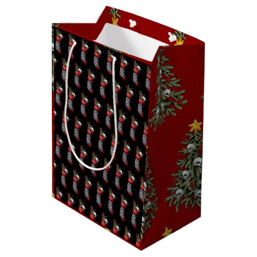 Creepy Gothic Christmas Skull Medium Cadeauzakje (Achterkant Gekanteld)