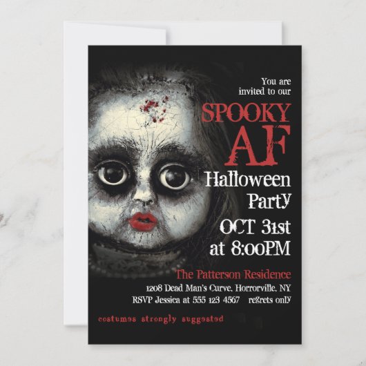Creepy Gothic Doll Spooky AF Halloween Party Kaart (Voorkant)