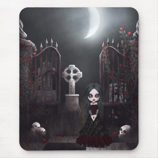Creepy Gothic Girl & Graveyard Mousepad Muismat (Voorkant)
