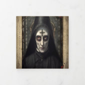 Creepy Gothic Nun QR Code Volwassen Halloween Drieluik Uitnodiging (Cover)