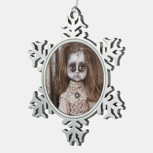 Creepy Gothic Porcelain Doll Victoriaans Gothic Tin Sneeuwvlok Ornament (Rechts)