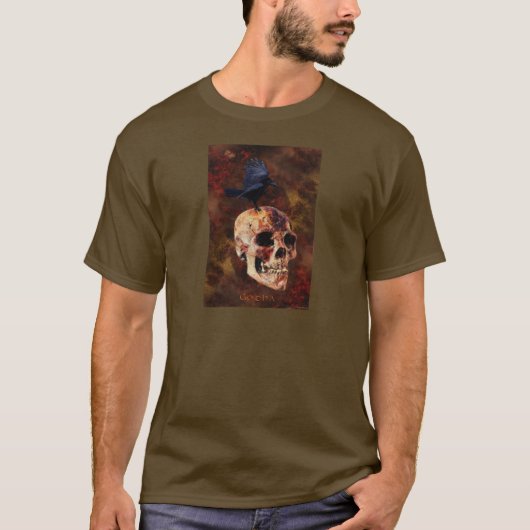 Creepy Gothic Skull and Crow - Halloween Horror T-shirt (Voorkant)