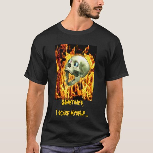 Creepy Gothic Skull, Flames, Halloween Horror T-shirt (Voorkant)